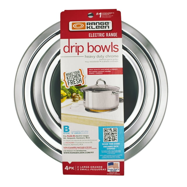 Range Kleen 4Piece Drip Bowl, Style B fits Plugin Electric Ranges GE