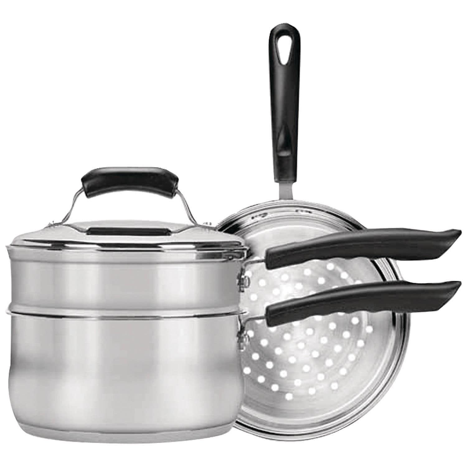 3 Quart Silver Stainless Steel Saucepan Steamer Double Boiler Set