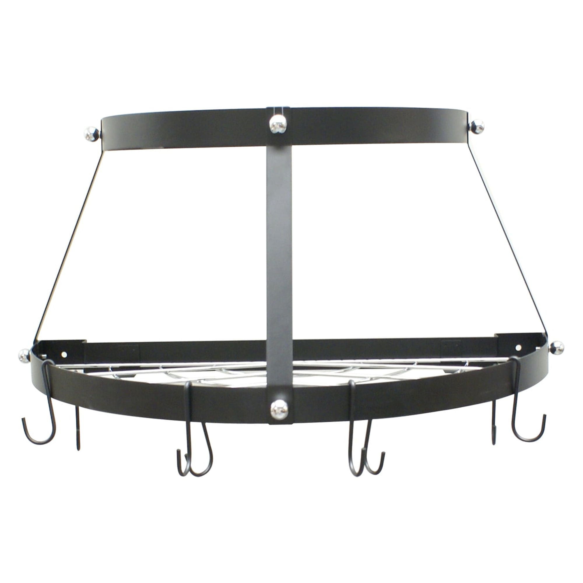 Black Metal Double Shelf Wall Mounted Pot Rack with Hooks