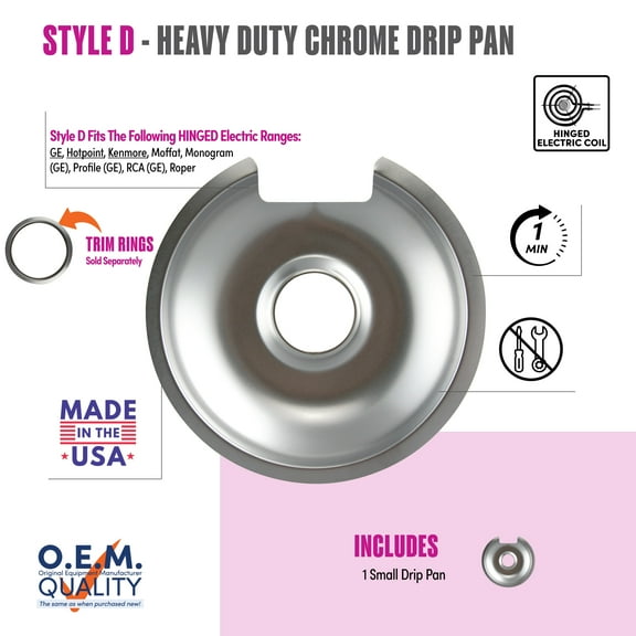 Range Kleen 105A Style D Chrome Drip Pan, One Small