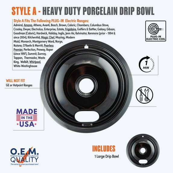 Range Kleen P102 Style A Black Porcelain Drip Bowl, 1 Large