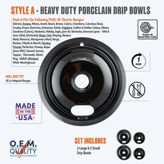 Range Kleen P10124XN Style A 4 Pack Heavy Duty Black Porcelain Drip Bowls