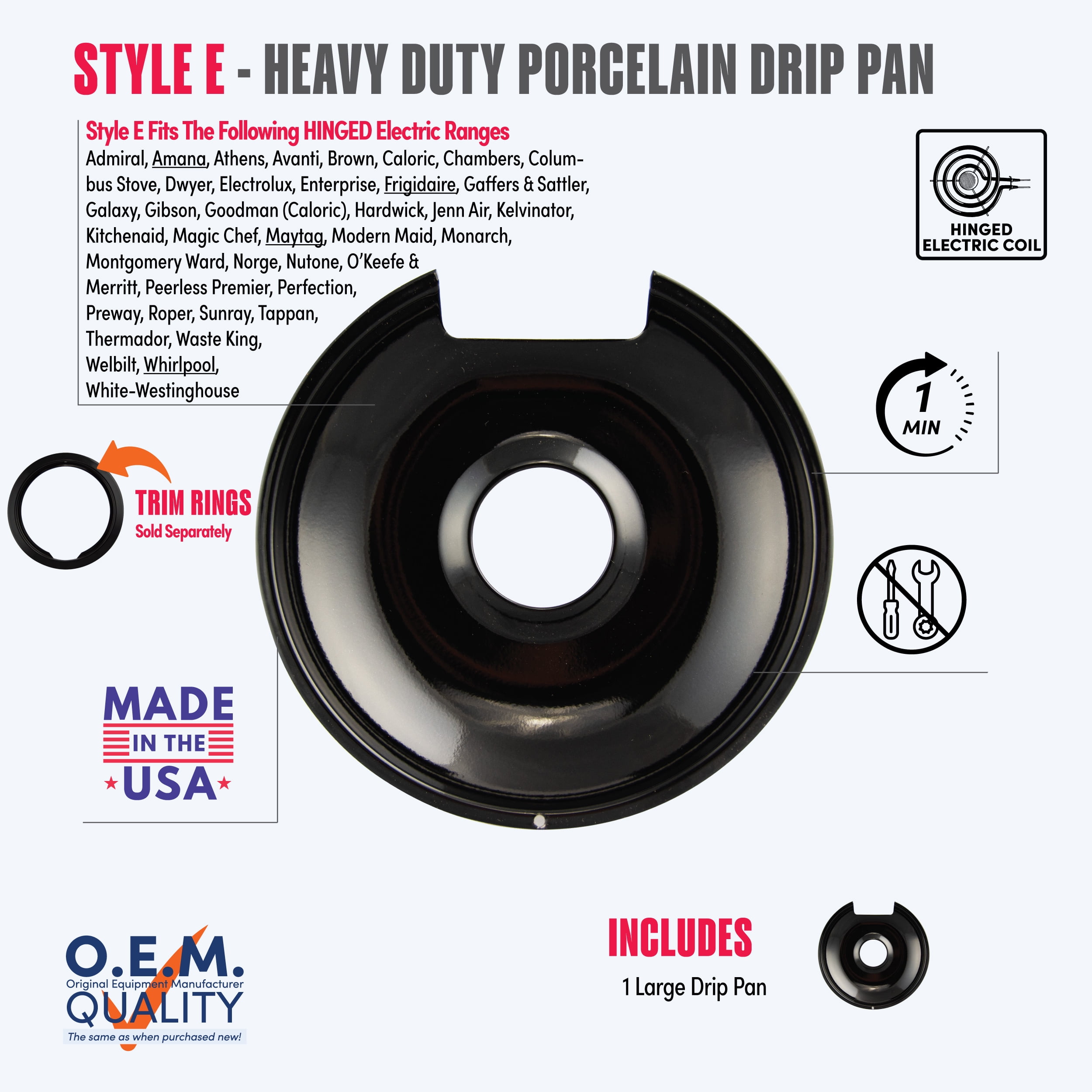 Range Kleen P104 Style E Large Heavy Duty Black Porcelain Drip Pan