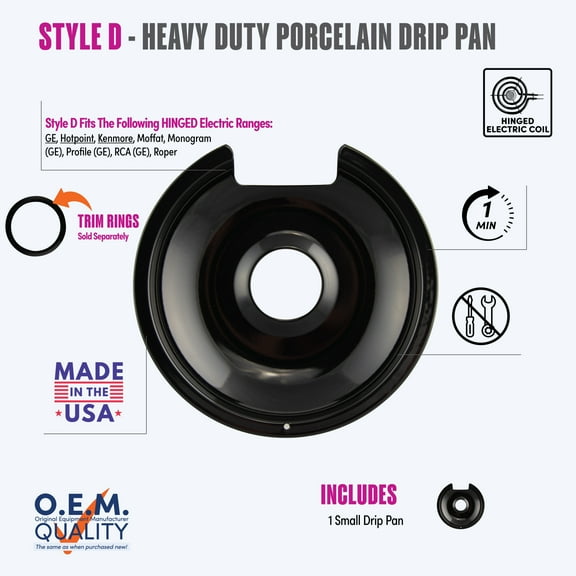 Range Kleen P105 Style D Small Heavy Duty Black Porcelain Drip Pan