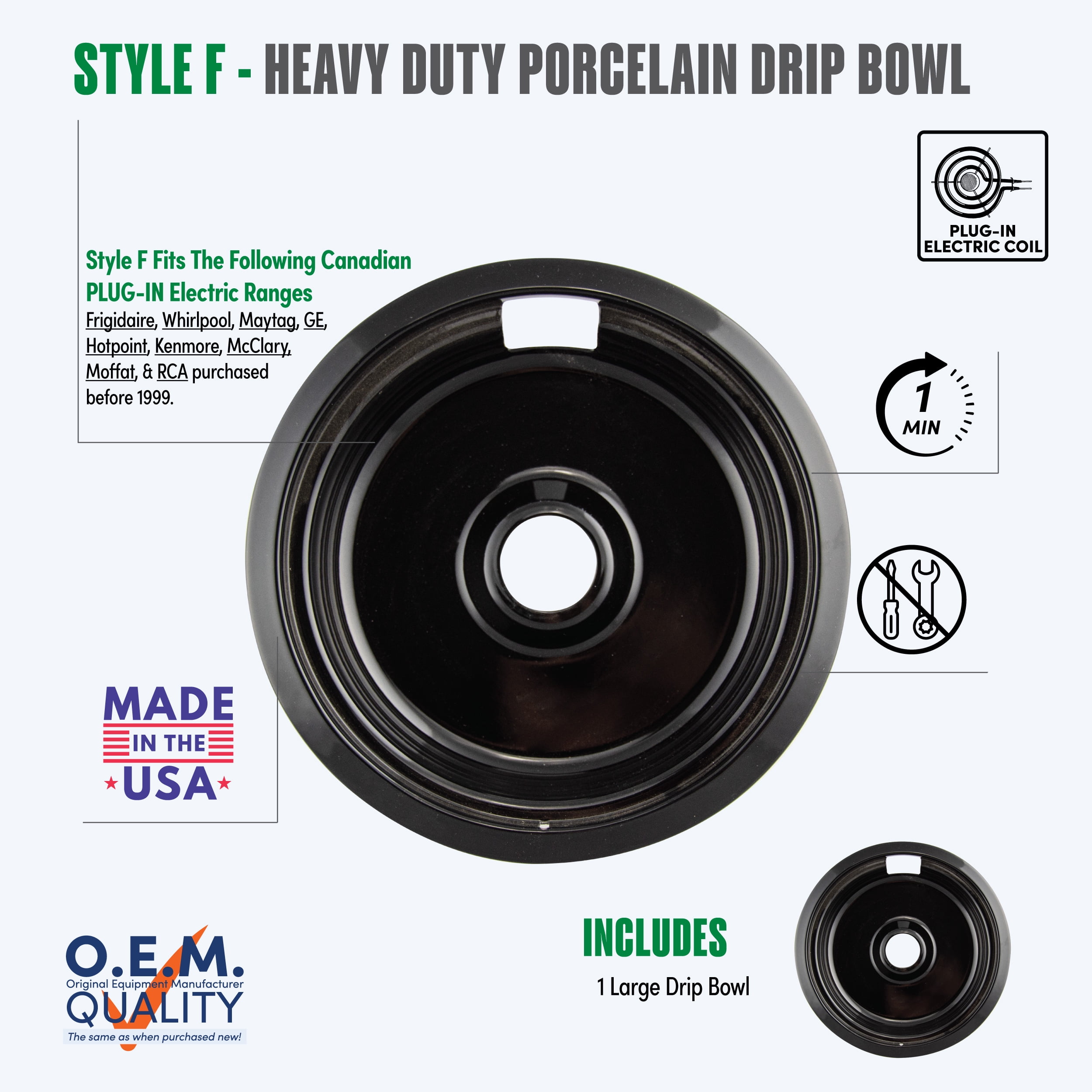 Range Kleen P110 Style F One Large Heavy Duty Black Porcelain Drip Bowl