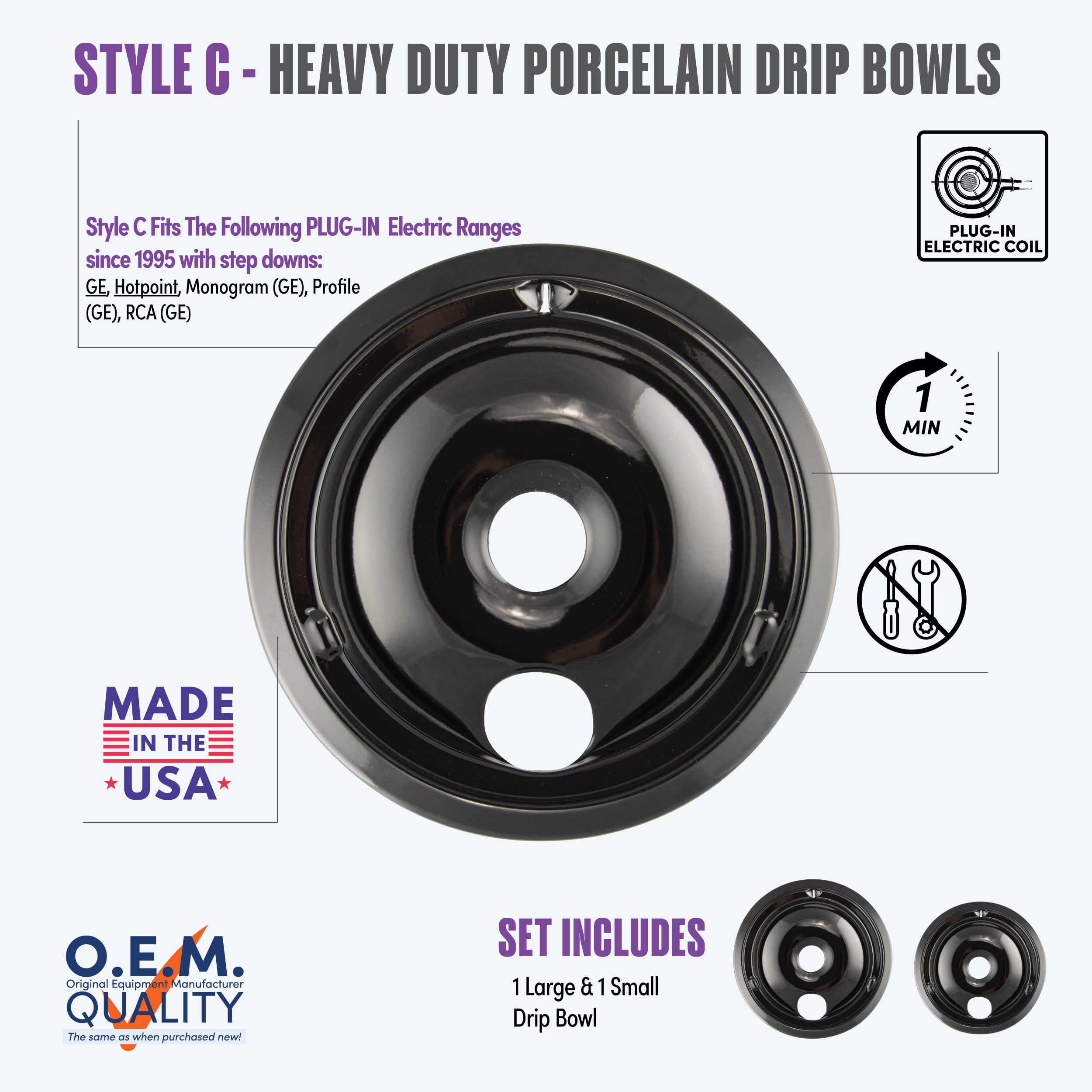 Range Kleen P179802XCD5 Style C Black Porcelain Drip Bowl
