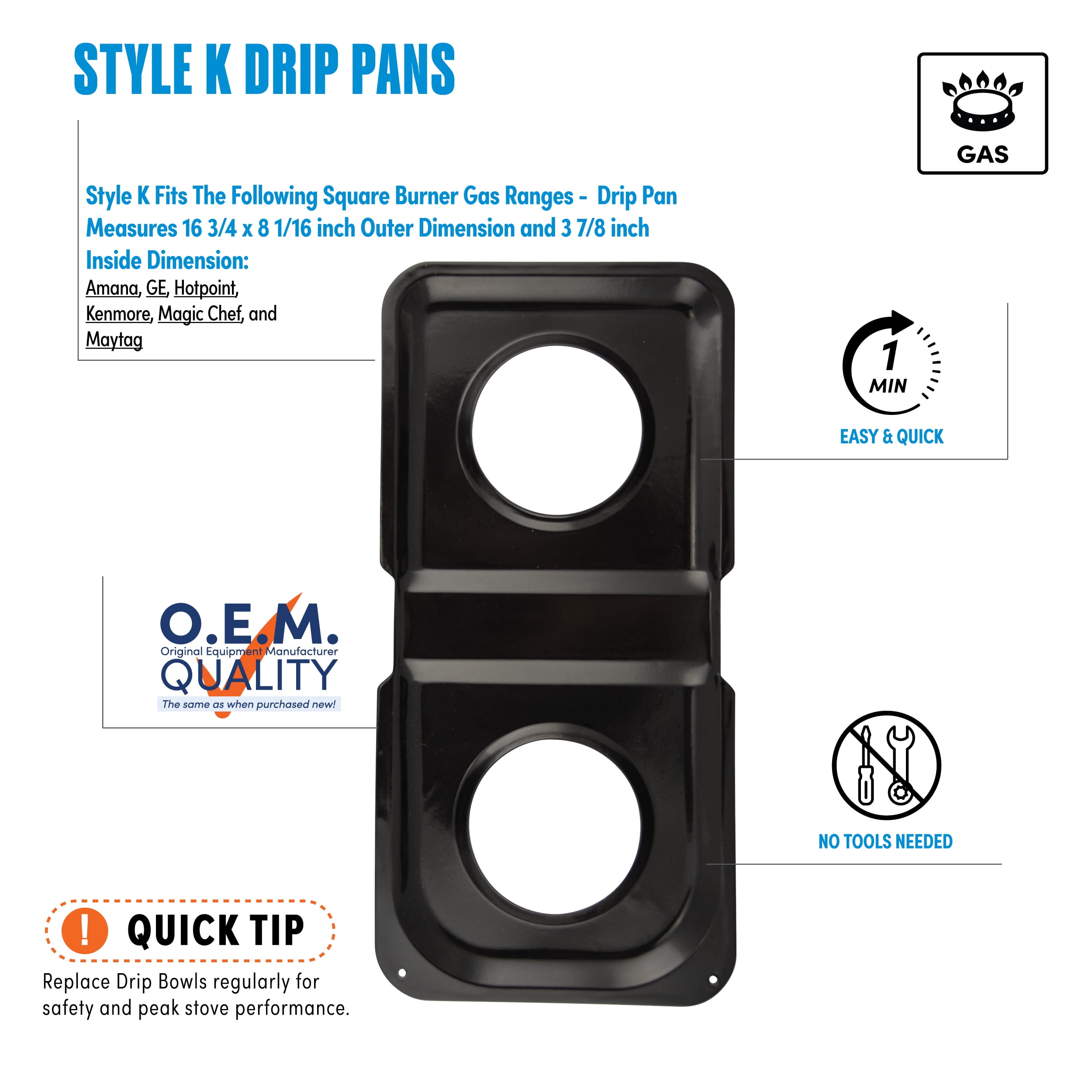 Range Kleen P501 Porcelain Gas 2 Burner Drip Pan