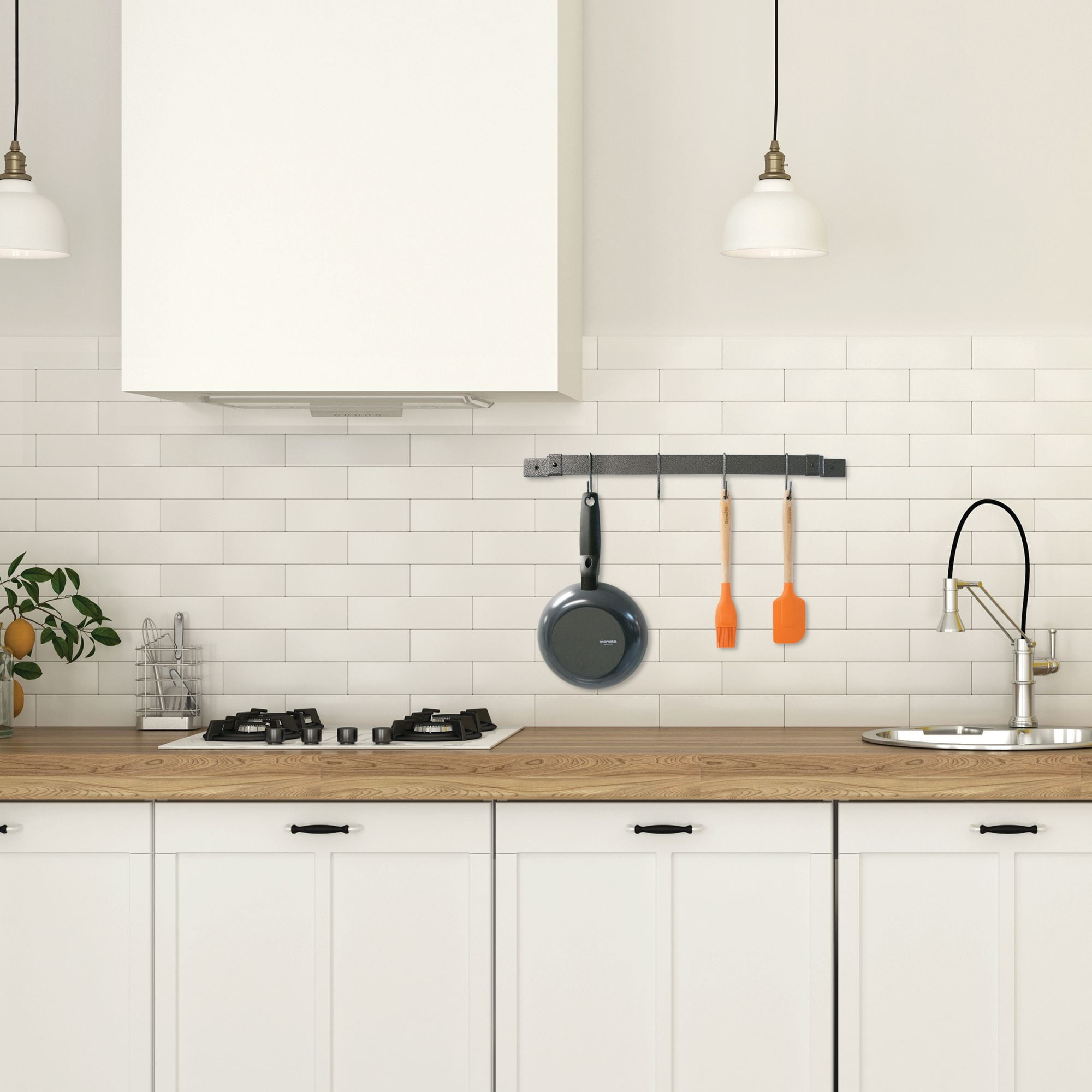 Adjustable Hammered Metal Wall-Mounted Pot Rack with Shelf