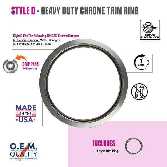 Range Kleen R8GE Style D One Large Heavy Duty Chrome Trim Ring