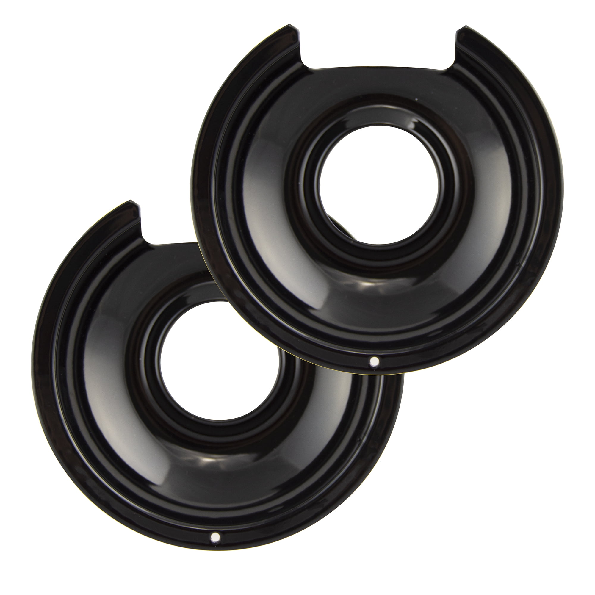 Range Kleen Small Drip Pans, Style D, Black Porcelain, Set of 2
