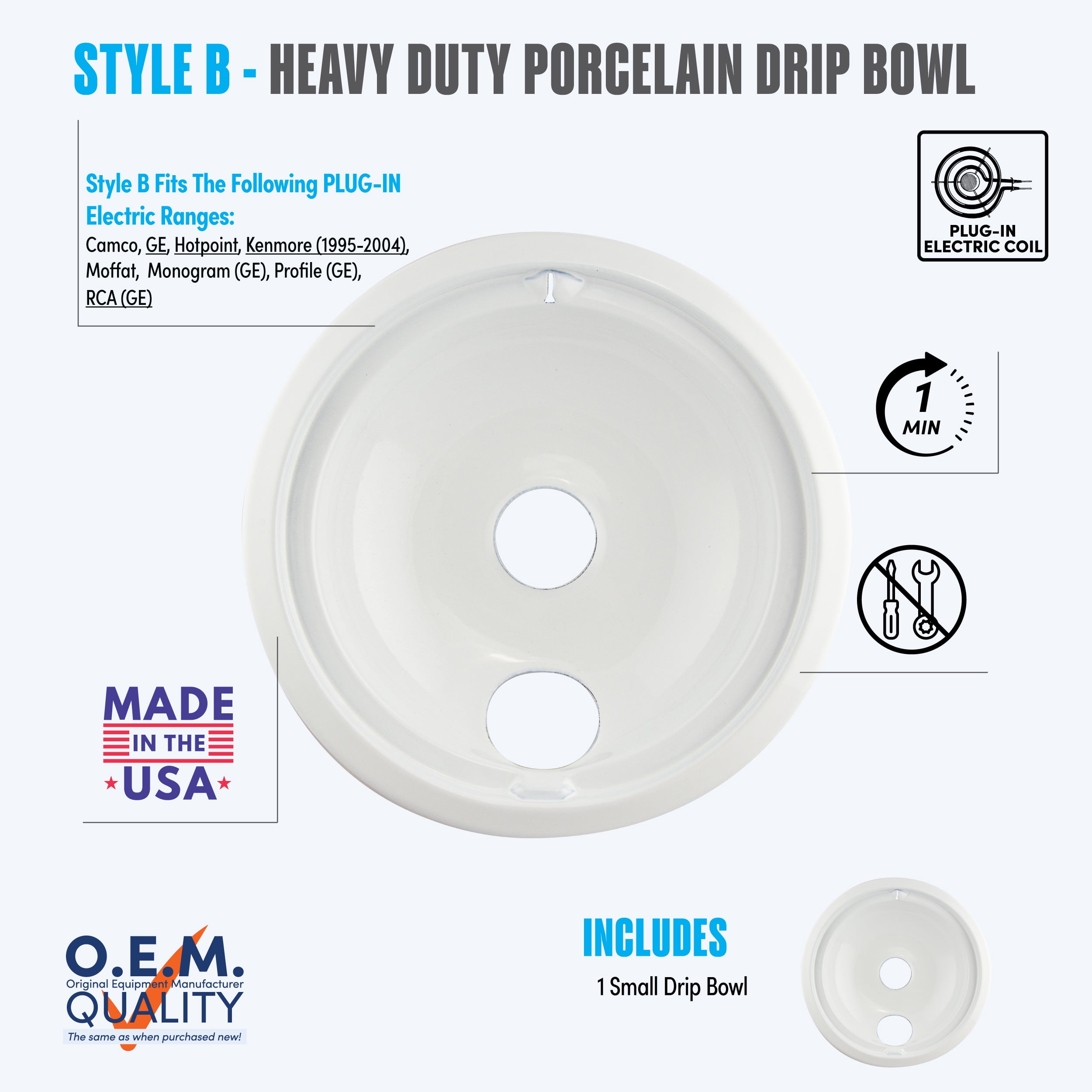 Range Kleen  White Porcelain Small Drip Bowl, Style "B".