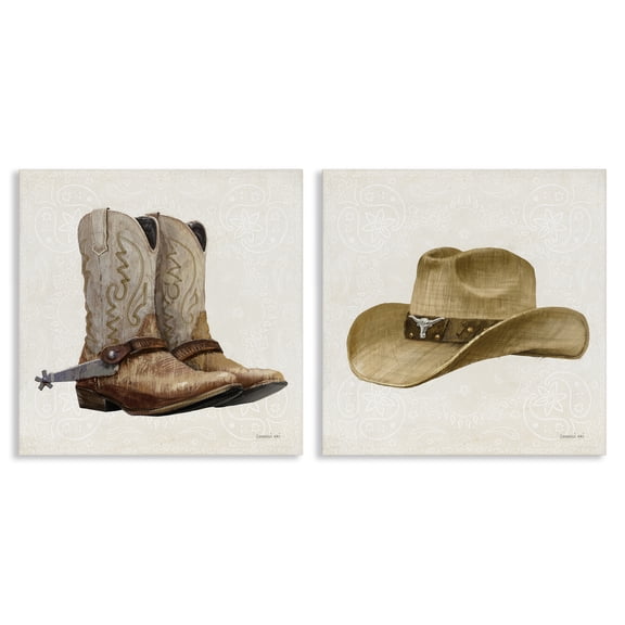 Stupell Industries Range Riders Hat & Boots 2 Piece Canvas Wall Art Set, design by Danhui Nai, 24 x 24