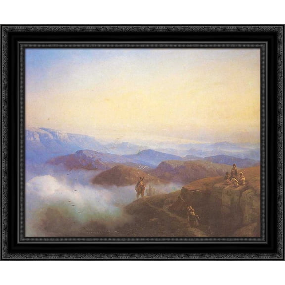 Range of the Caucasus mountains 24x20 Black Ornate Wood Framed Canvas Art by Aivazovsky, Ivan