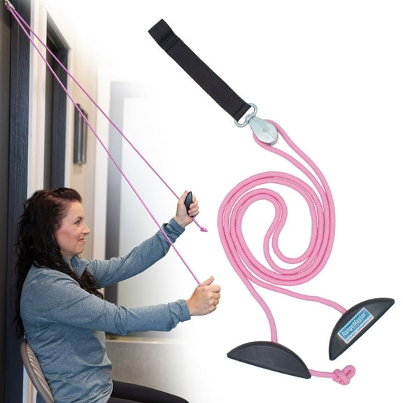 RangeMaster PinkRanger Shoulder Pulley with Patient Guide │ Aids Recovery and Rehabilitation │ Helps Enhance Pain Free Range of Motion │ Adjustable, Web Strap Door Attachment
