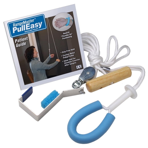 RangeMaster PullEasy Shoulder Pulley with Patient Guide Physical Therapy Shoulder Pulley Aids with Shoulder Surgery Recovery Grip-Free Hold Metal Bracket (FSA/HSA Approved)