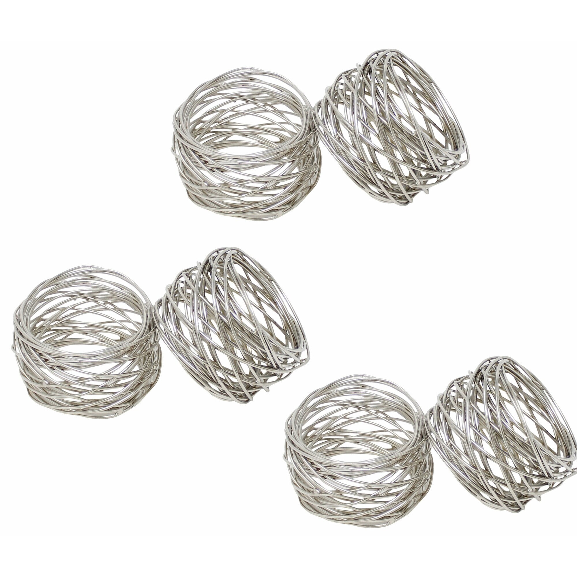 Handcrafted Silver Mesh Metal Dining Napkin Rings Set of 6