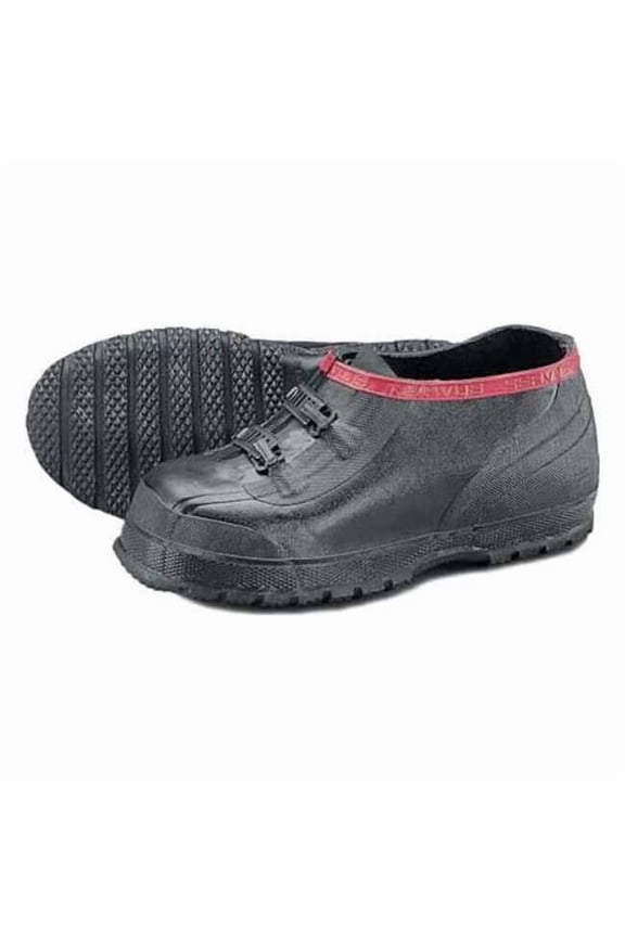 Overshoes, Plain Toe, Natural Rubber, 5 in Height, Buckles Closure, Ribbed Sole, Black/Red, 16