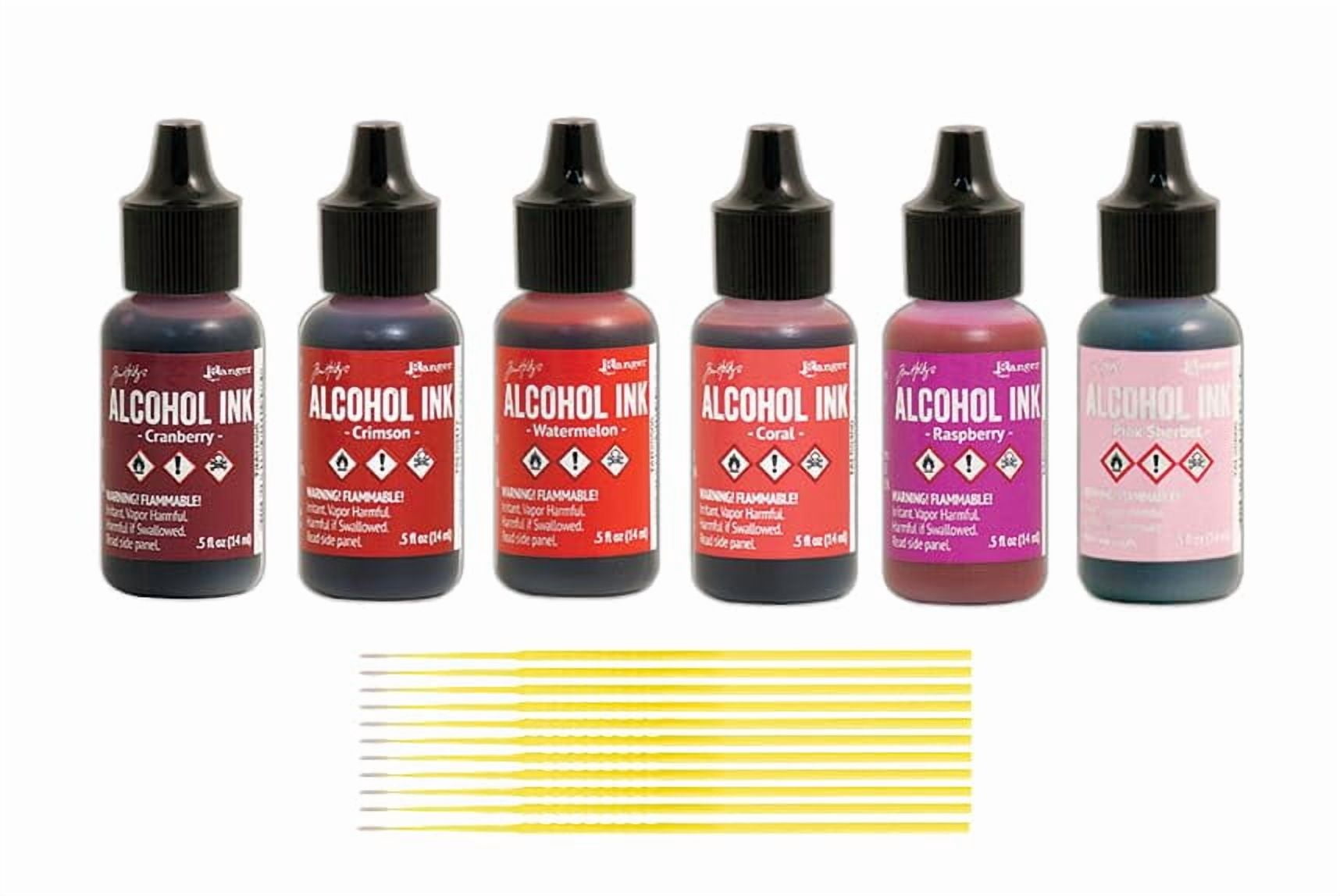 Ranger Alcohol Inks Set Bundles - 6 Bottles of Tim Holtz Alcohol Inks with Trebbies Fine Detail Sticks (Shades of RED)