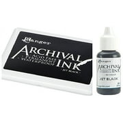 Ranger Archival Jet Black Permanent Dye Ink Stamp Pad & Re-Inker Refill