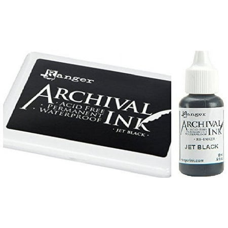 Ranger Archival Jet Black Permanent Dye Ink Stamp Pad & Re-Inker Refill