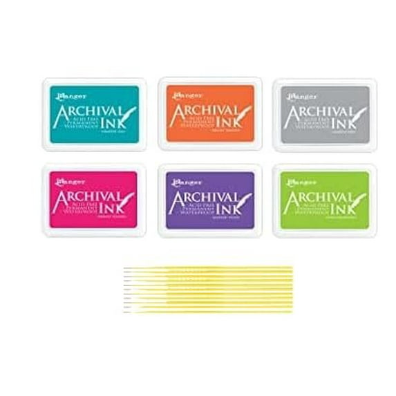 Ranger Archival Pad Bundle Vibrant Collection - Bright Tangelo, Paradise Teal, Shadow Grey, Vibrant Fuchsia, Vivid Chartreuse, Majestic Violet