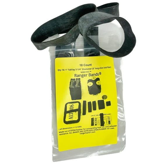 Ranger Bands 10 Ex LG Made From Black EPDM Rubber Camping & Strapping Gear Made in the USA
