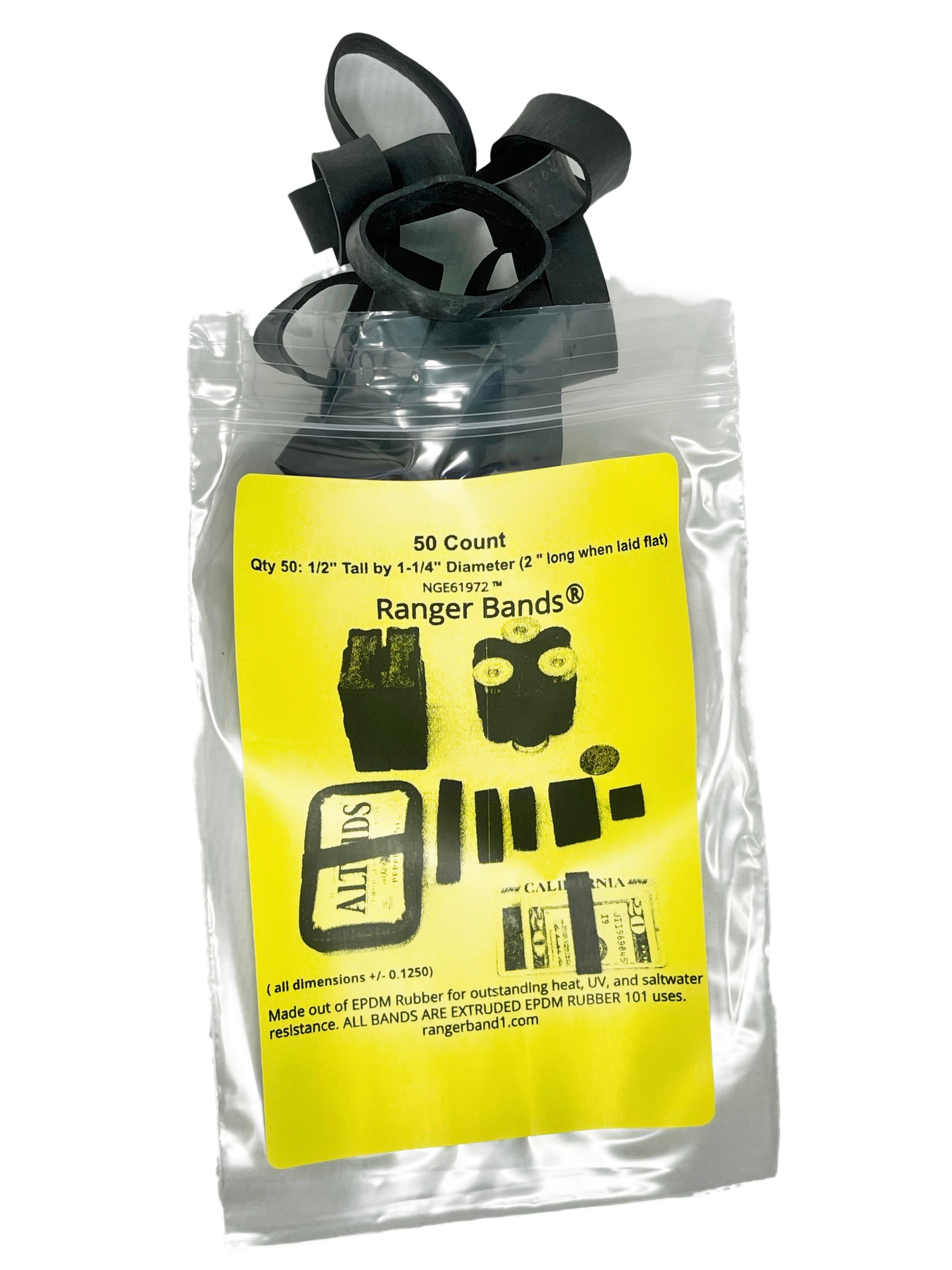 Large Ranger Bands Ranger Bands® Medium 50 Count Extra Stretch Made from Black EPDM Rubber ...