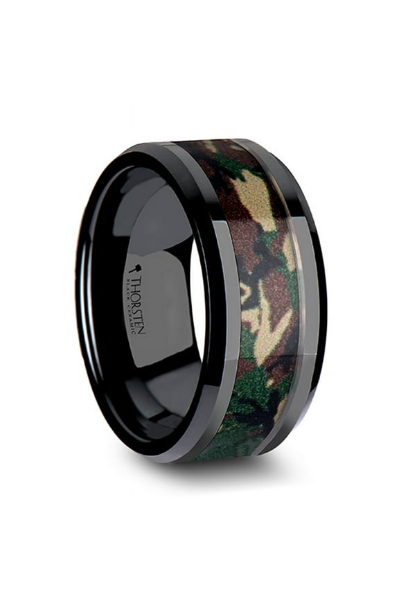 Ranger Black Ceramic Ring Military Style Jungle Camo