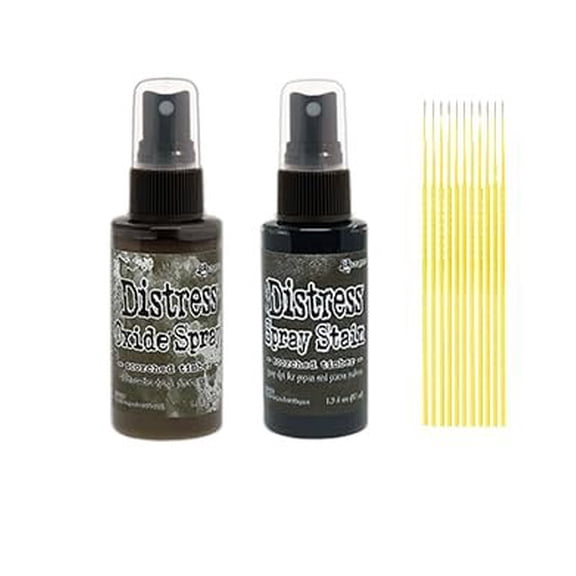 Ranger Distress Spray 2 Pack Scorched Timber Bundle - Distress Oxide Spray and Distress Spray Stain in Scorched Timber - with Trebbies Detail Sticks