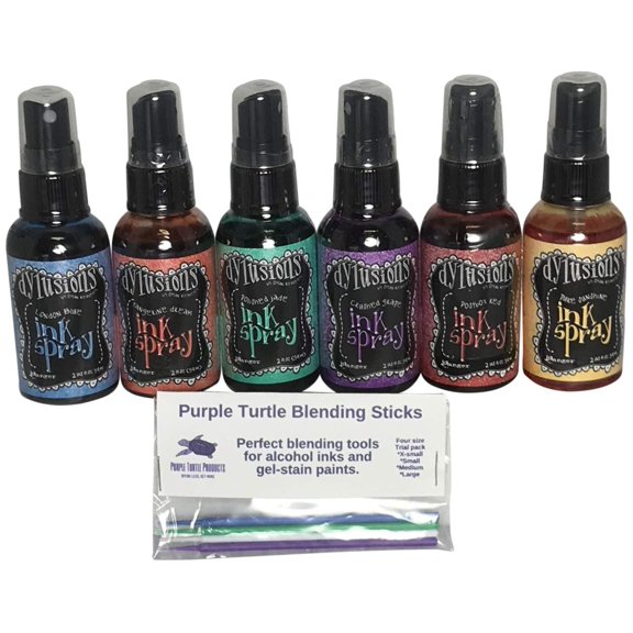 Ranger Dylusions Ink Spray Bundle Six Bottle Set with Bonus Purple Turtle Blending Sticks Bolder