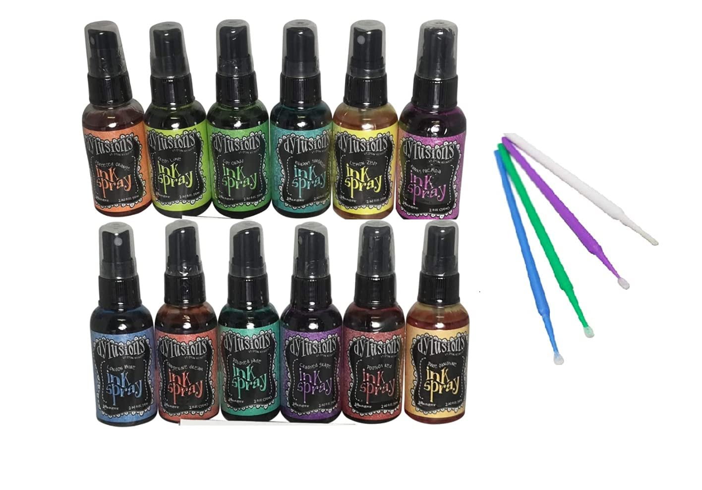 Ranger Dylusions Ink Spray Value Bundle with Bonus Purple Turtle Blending Sticks 12 Bolder & Brighter Collection
