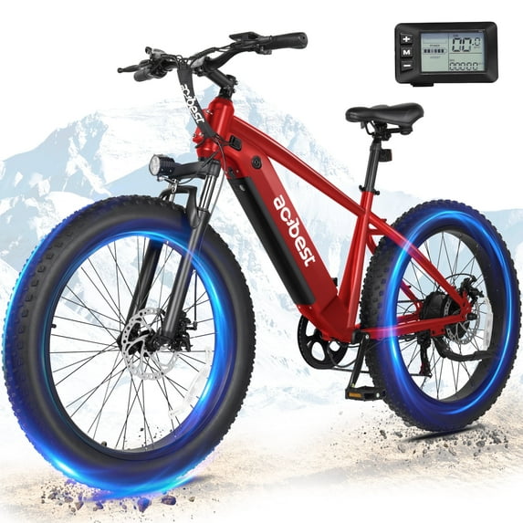 Actbest Ranger Electric Bicycle for Adults,26"*4"Fat Tire Electric Mountain Bike with Peak 1400W Motor 28Mph, 7-Speed EbikesRed