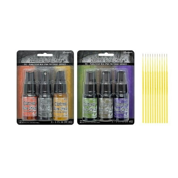 Ranger Tim Holtz Distress Mica Spray Bundle - 6 one-Ounce Bottles Halloween Collection Including Sets 1 and 2 with Trebbies Detail Sticks