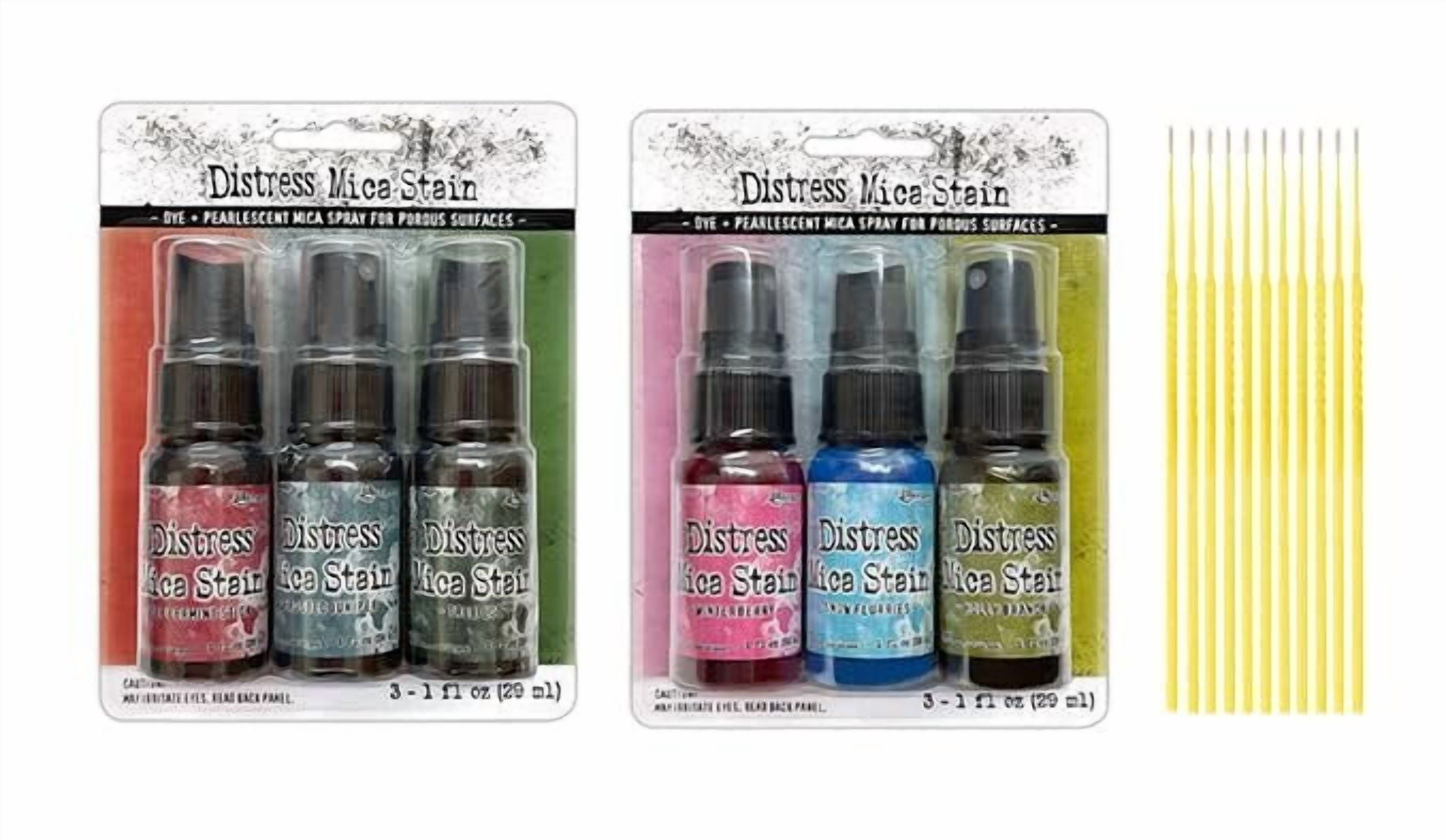 Ranger Tim Holtz Distress Mica Spray Bundle - 6 one-Ounce Bottles Mica Holiday Collection Including Sets 1 and 2 with Trebbies Detail Sticks