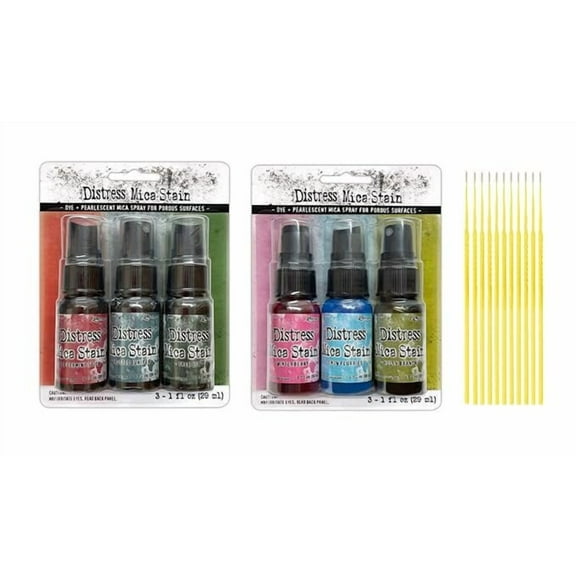Ranger Tim Holtz Distress Mica Spray Bundle - 6 one-Ounce Bottles Mica Holiday Collection Including Sets 1 and 2 with Trebbies Detail Sticks