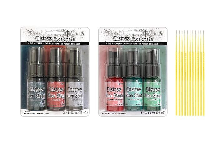 Trebbies Ranger Tim Holtz Distress Mica Spray Bundle - 6 one-ounce bottles Mica Holiday Collection Including sets 5 and 6 Detail Sticks