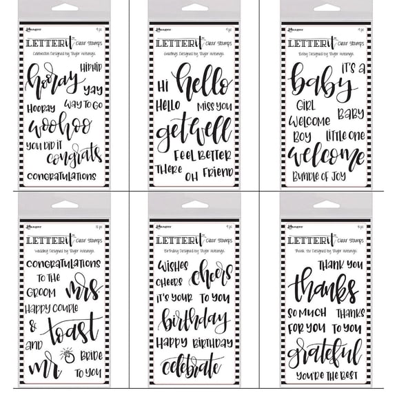 Ranger Letter IT Clear Stamp Collection- 6 Set Bundle - Thank You, Wedding, Celebration, Baby, Birthday, Greetings
