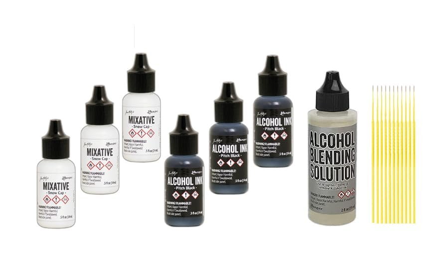 Ranger Mixative Bundle - Mixatives Plus 2 oz. Blending Solution and Trebbies Detail Sticks (3 Snowcap & 3 Pitch Black)