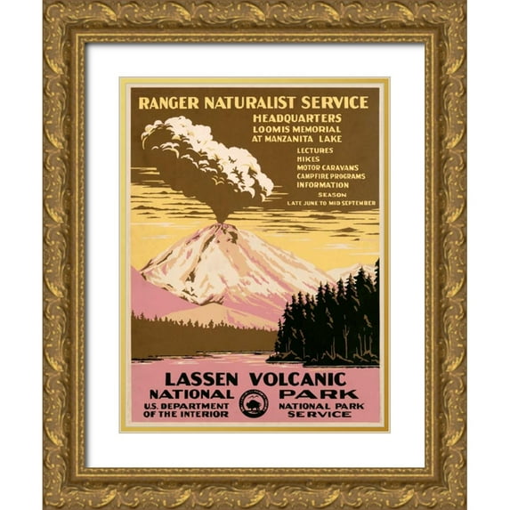 Ranger Naturalist Service 15x18 Gold Ornate Wood Framed with Double Matting Museum Art Print Titled - Lassen Volcanic National Park, ca. 1938
