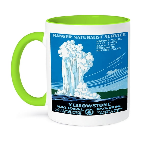 3dRose, Ranger Naturalist Service Yellowstone l Park, US Dept of Interior, 15oz Two-Tone Green Mug