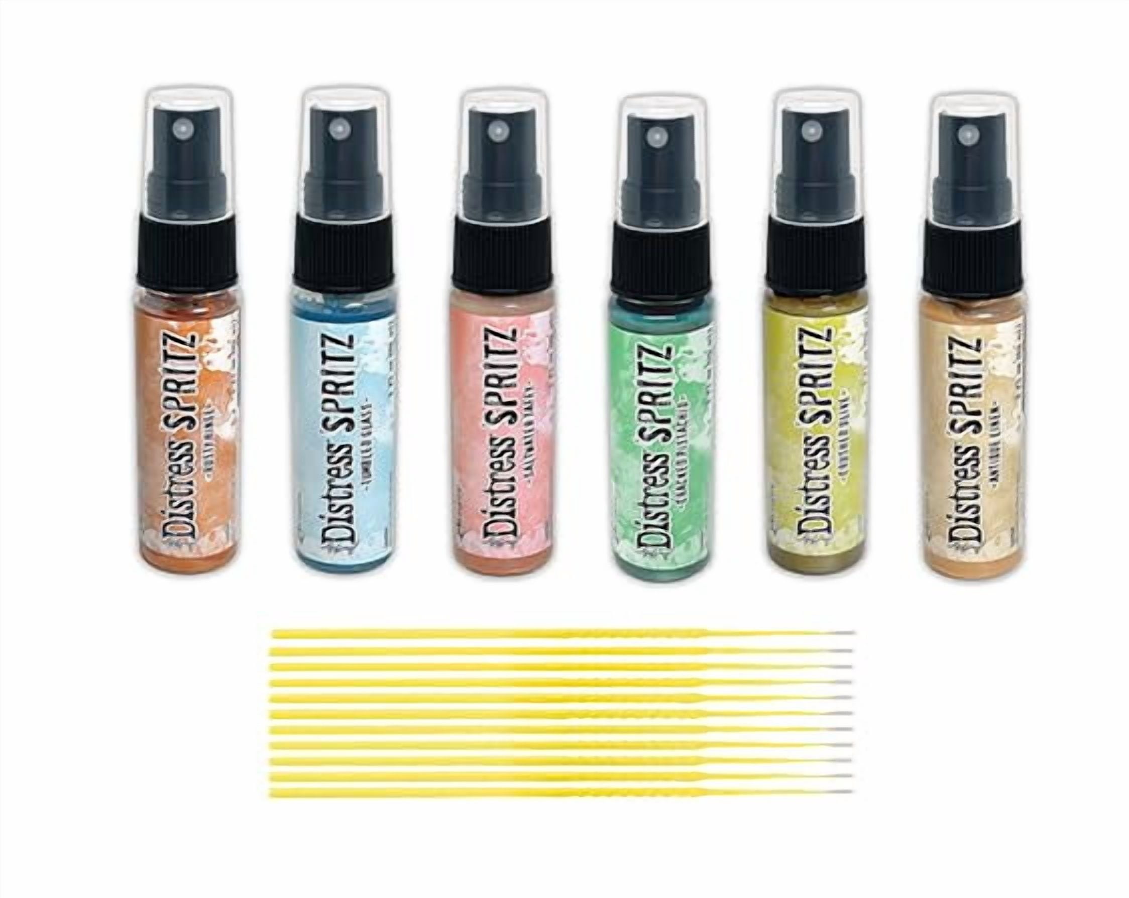 Ranger October 2024 Spritz Bundles - 6 Tim Holtz Distress Spritzes 1 oz. Bottles with Trebbies Detail Sticks (Cool Collection)