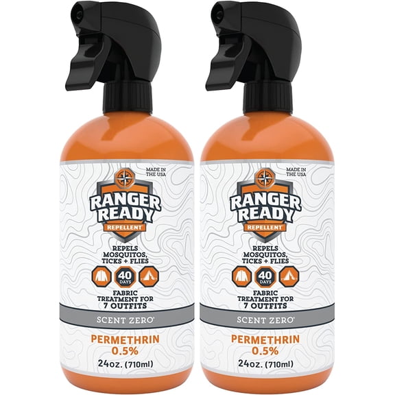Ranger Ready Permethrin Spray for Clothes and Outdoor Gear - Permethrin Insect & Tick Repellent - Scent Zero (24oz, Pack of 2)