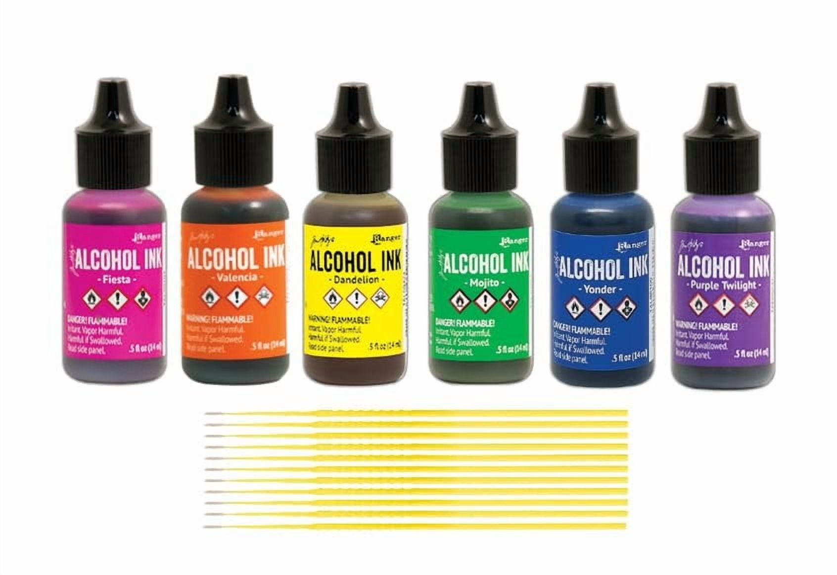 Ranger Tim Holtz Alcohol Inks Bundles - 6 Bottles of Tim Holtz Alcohol Inks with Trebbies Fine Detail Sticks Shades of Rainbow