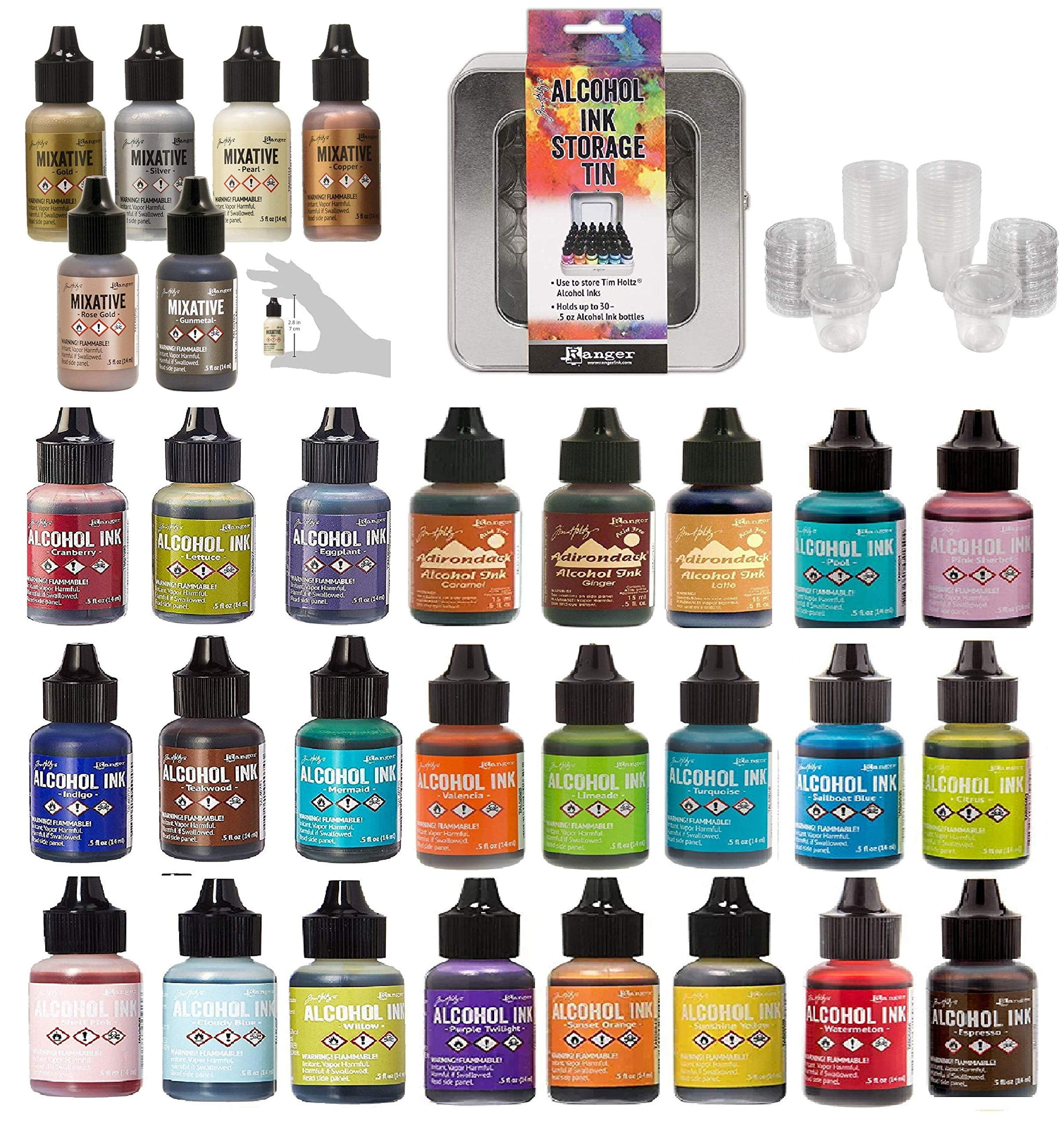 Ranger Tim Holtz Bundle Alcohol Ink x 24 Colors Metallic Mixatives 6 Colors and Craft Mixing Cups