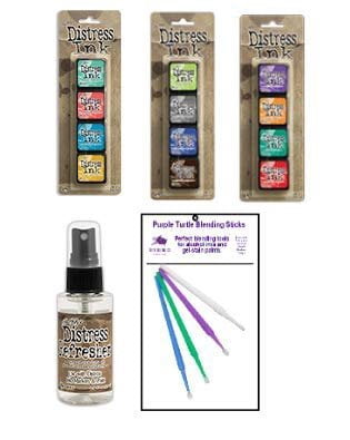 Ranger Tim Holtz Distress Bundle - Distress Ink Pad Sets #13, #14, #15 Plus Distress Refresher with Bonus PTP Blending Sticks