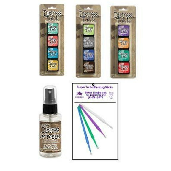 Ranger Tim Holtz Distress Bundle - Distress Ink Pad Sets #13, #14, #15 Plus Distress Refresher with Bonus PTP Blending Sticks