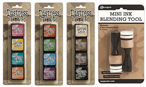 Ranger Tim Holtz Distress Mini Ink Pad Kits 1, 2, 3 and Mini Ink Blending Tool Bundle