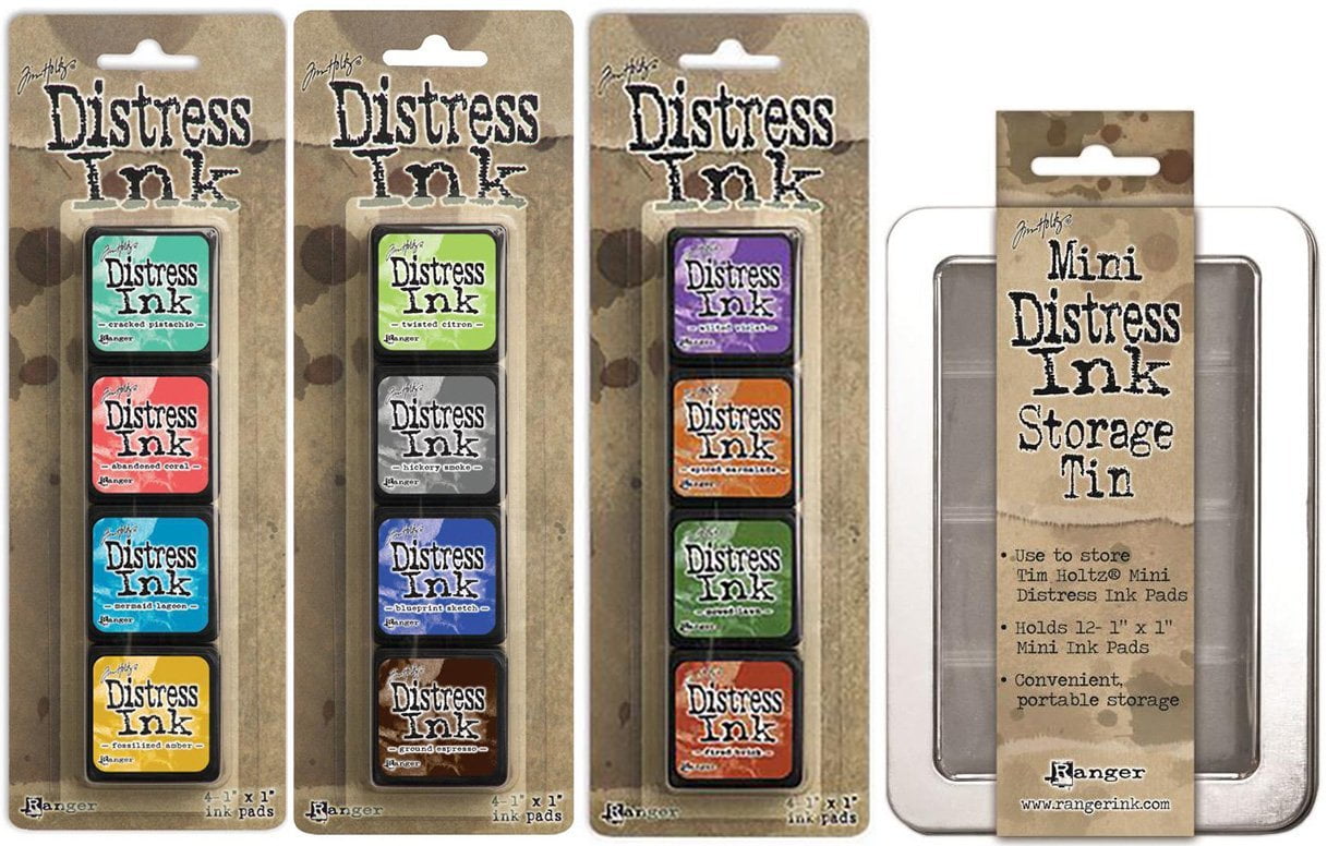 Ranger Tim Holtz Distress Mini Ink Pad Kits with Storage Tin - #13, #14, #15 - Bundle of 4
