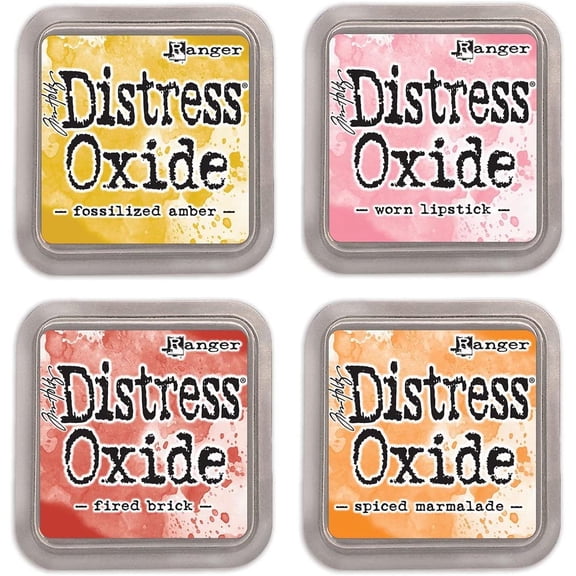 Ranger Tim Holtz Distress Oxide Ink Pads - Fossilized Amber, Worn Lipstick, Fired Brick and Spiced Marmalade