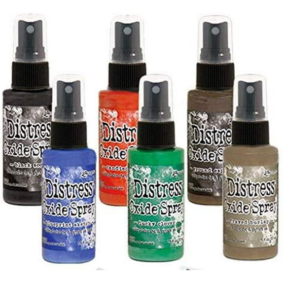 Ranger Tim Holtz Distress Oxide Spray Spring 2019 Release 2 New Colors, Bold 6 Bottle Bundle Including Bonus Mixing Tray and Foam Paint Dobbers